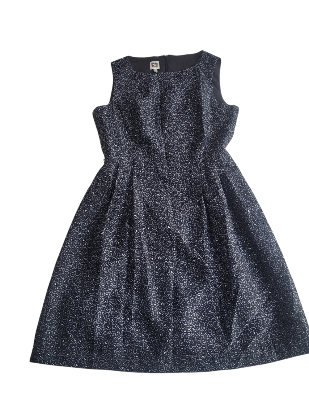 Anne Klein Sleeveless Floral Print Tie-Waist Midi Dress A-Line Blue White Sz 12 - Picture 4 of 11
